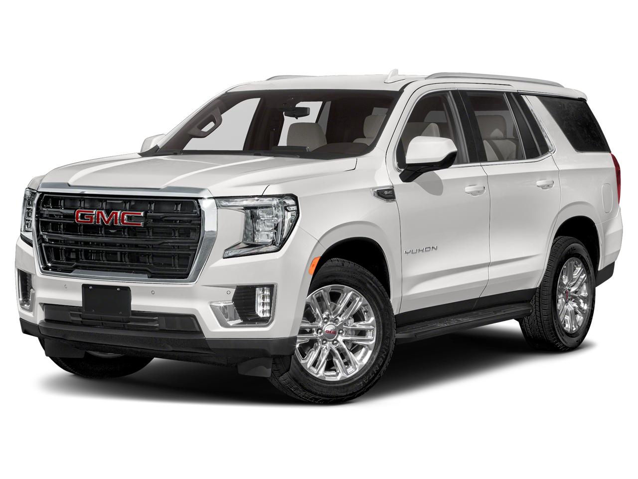 2022 GMC Yukon SLE in Summit White — front three-quarter view