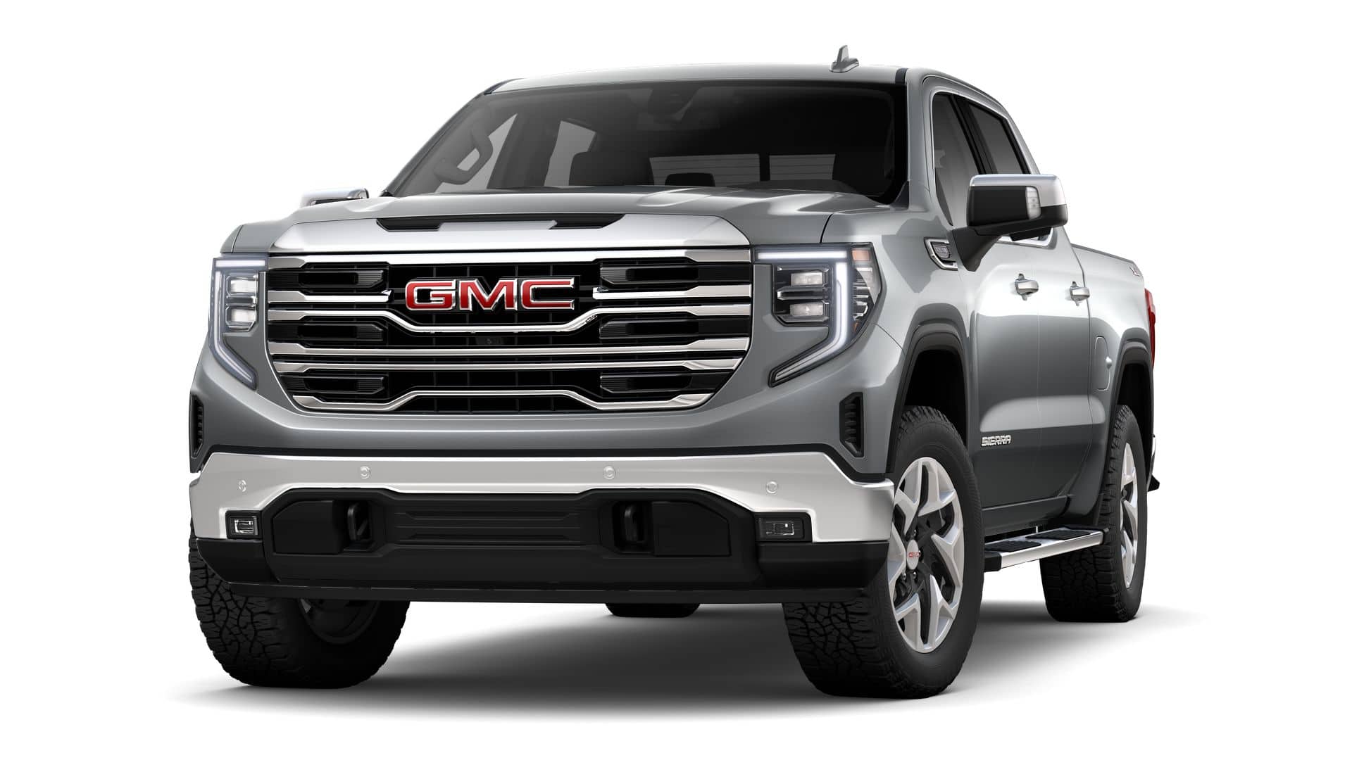 2026 GMC Sierra 1500 SLT in Sterling Metallic — front three-quarter view